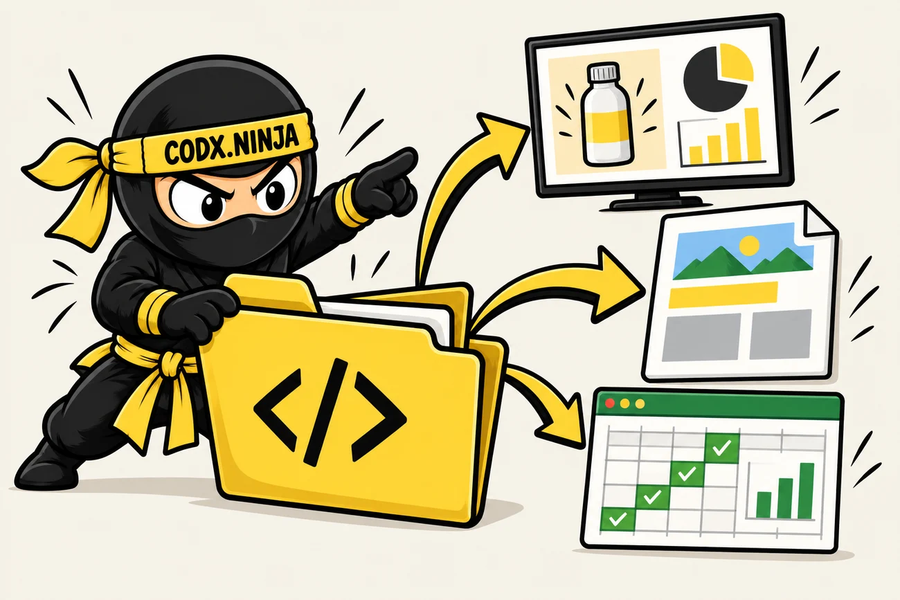 A Ninja connects a codebase to a presentation, document and spreadsheet.