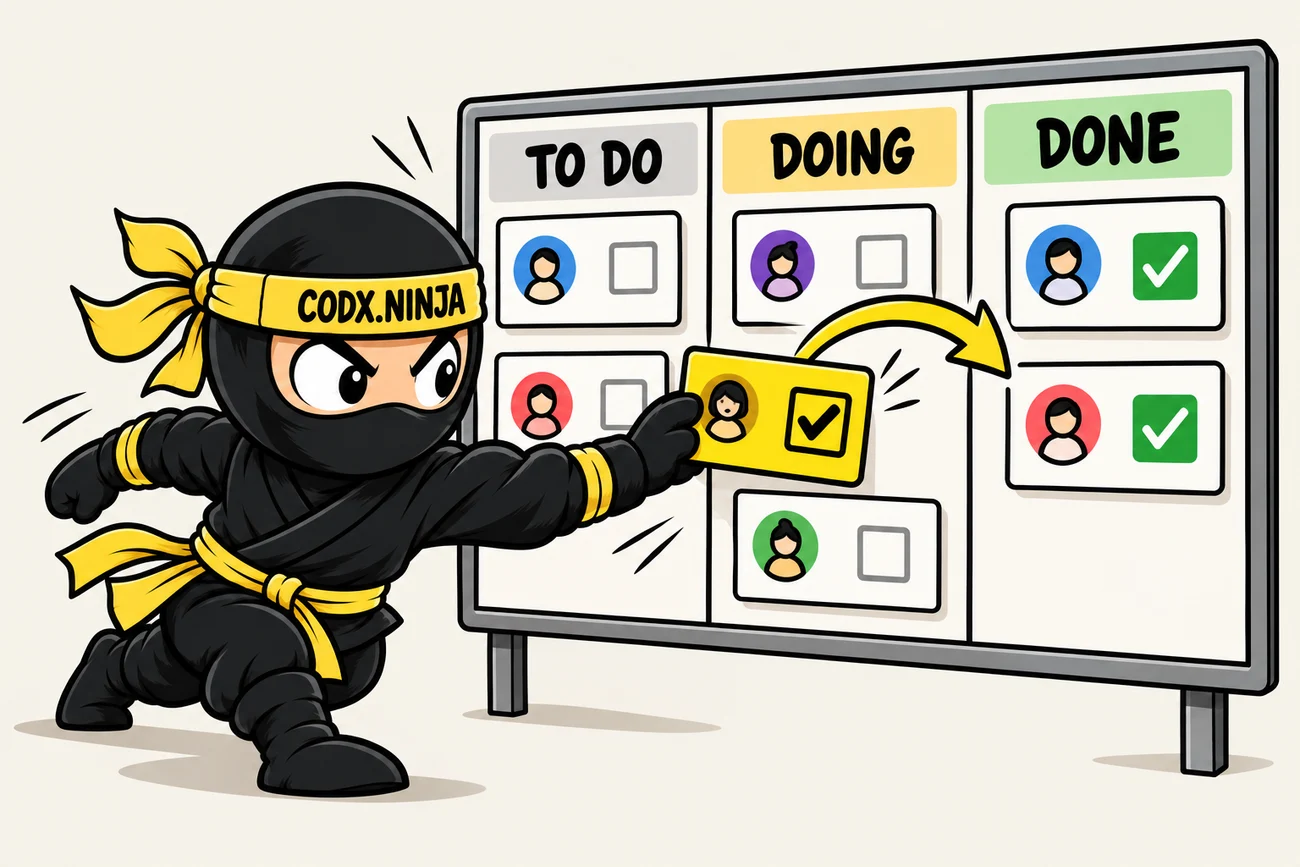 A Ninja moves a task card across a planner from to do to done.