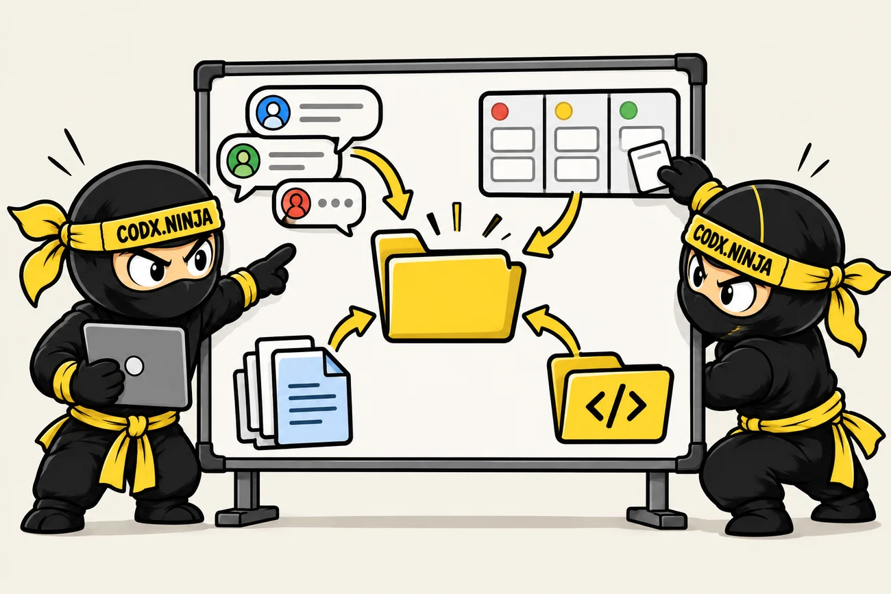 Two Ninjas connect conversations, tasks, working files and code around one shared project folder.